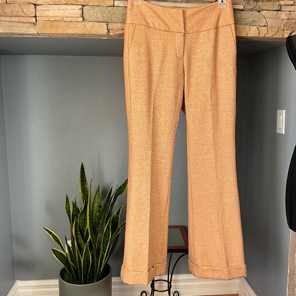 Tracy Reese Pants - Retro 70s Vibes Metallic Wide Leg Pants Glitter Anthro Tracy Reese Orange Gold 8